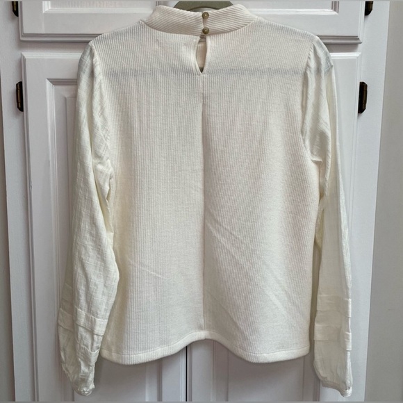 #Madewell Weave Mix Mock Neck Bubble Sleeve Top Cream Mixed Media - Picture 5 of 6
